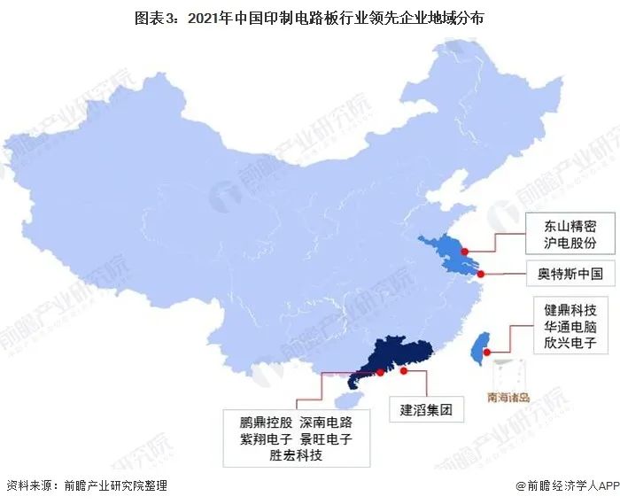 2021年中國(guó)印制電路板行業(yè)領(lǐng)先企業(yè)地域分布